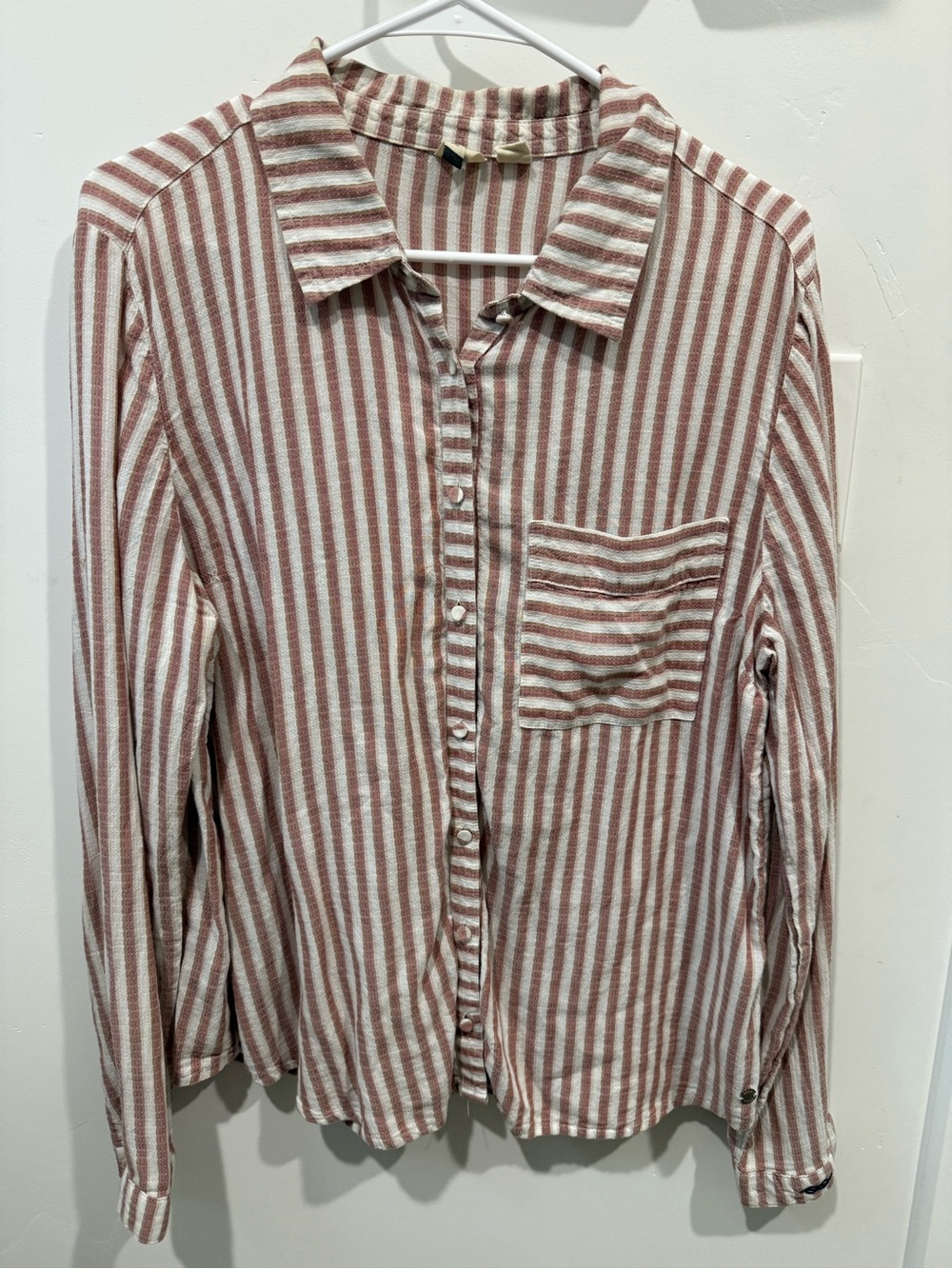 Roxy Striped Button-Up Shirt in Rust and White